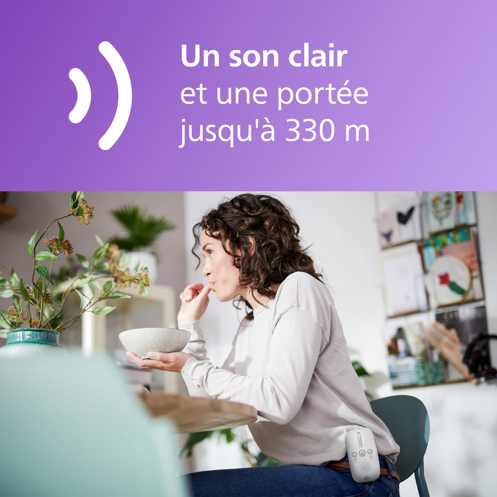 Philips Avent DECT - Écoute-bébé audio bidirectionnel, sans interférence, portée de 330 mètres, autonomie de 24 heures, mode Smart ECO, veilleuse, SCD503/26