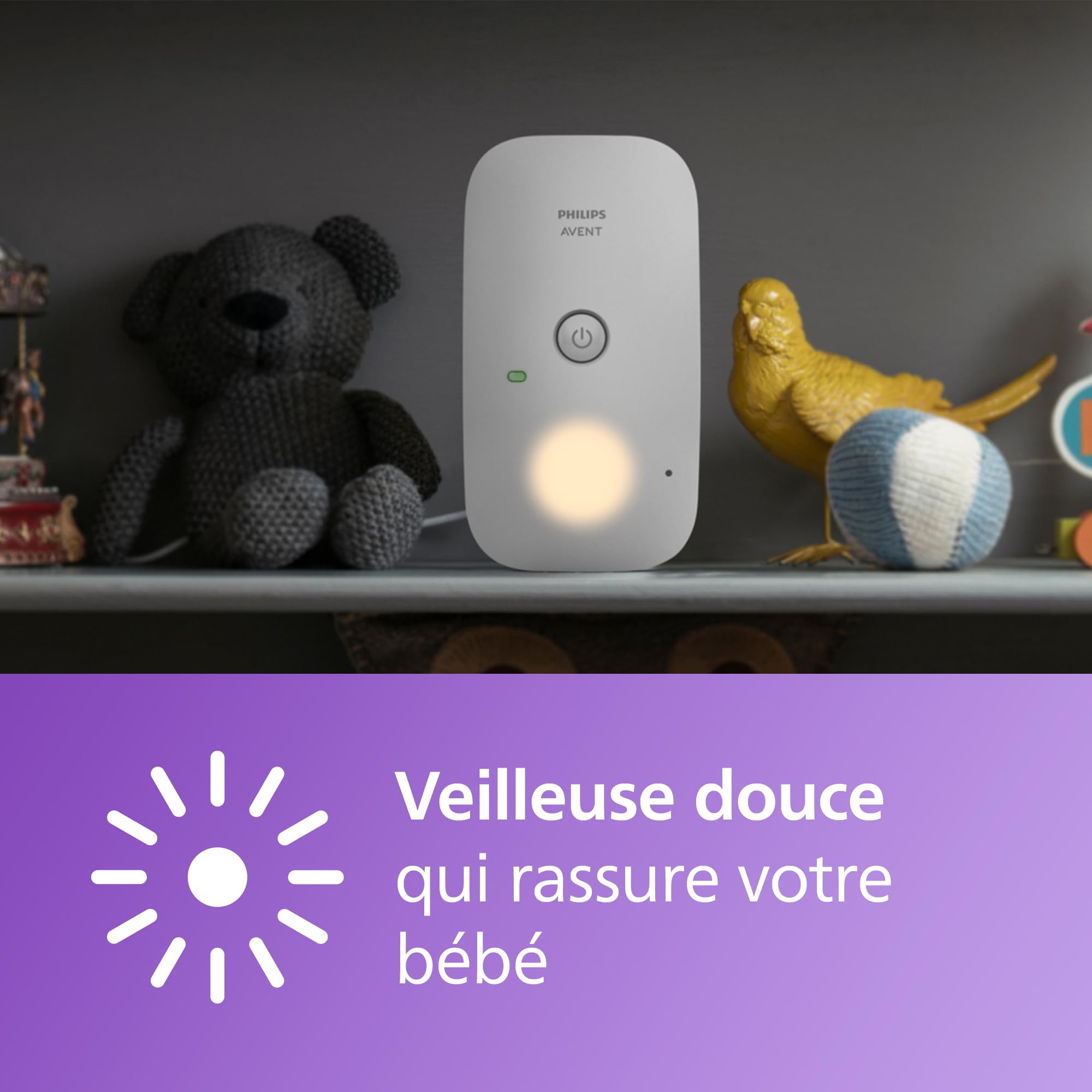 Philips Avent DECT - Écoute-bébé audio bidirectionnel, sans interférence, portée de 330 mètres, autonomie de 24 heures, mode Smart ECO, veilleuse, SCD503/26