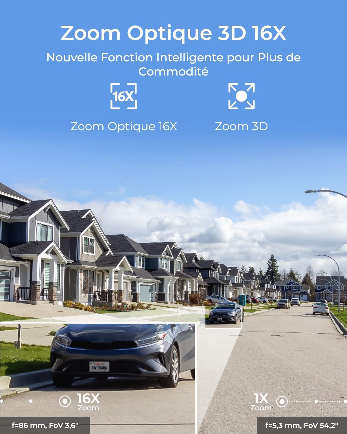 Reolink 4K PTZ Caméra Surveillance PoE, Zoom Optique 3D 16X, Pan 360°+Tilt 90°, Suivi Automatique, Vision Nocturne Jusqu'à 80m, Détection de Personne/Véhicule/Animal, Audio Bidirectionnel, RLC-823S2