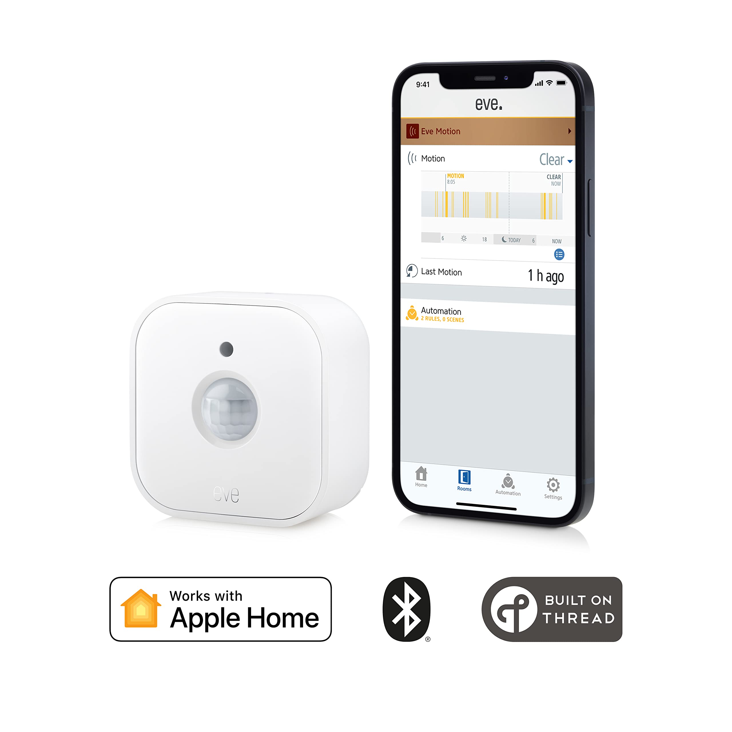 Eve Motion (Matter) – Capteur de mouvement et sensor de lumière intelligent, intérieur & extérieur, sécurité connectée, Apple Home, Alexa, Google Home, SmartThings, Nécessite un Thread concentrateur