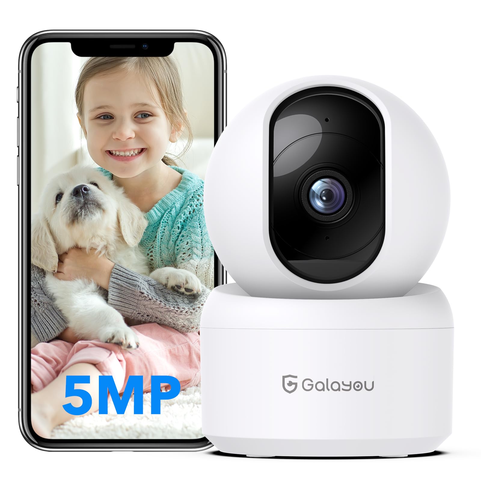 GALAYOU 2K(3MP) Camera Surveillance WiFi Intérieure - Caméra Interieur Maison 360°, Détection Humaine AI, Suivi Intelligent pour Bebe/Chien/Chat/Animaux, Alerte Instantanée G2 (Lot de 2)