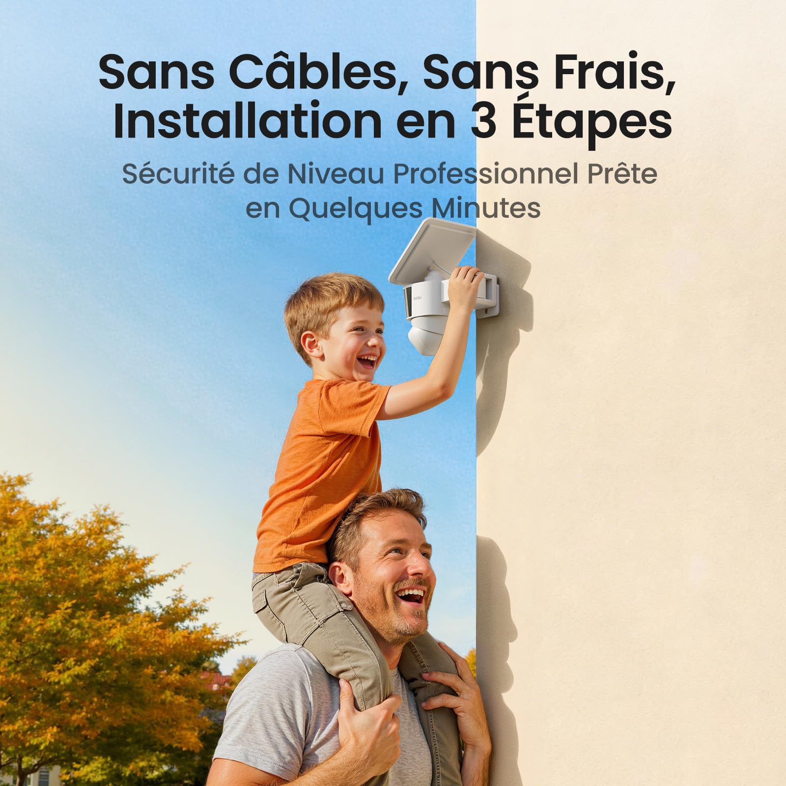 AOSU T2 Pro 3K Camera Surveillance WiFi Exterieure Sans Fil Solaire, Double Caméra 5MP 360° PTZ + 170° Grand Angle Sans Angle Mort, Zoom 8X Vision Nocturne TrueColor, Détection IA et Suivi Automatique