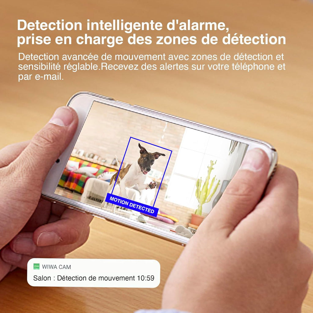 WIWACAM MW12 Caméra WiFi 4K Ultra HD, Emplacement pour Carte SD, Camera de Surveillance Interieur, détection de Mouvement Intelligente, Alarme sur téléphone Portable, Alarme par e-Mail