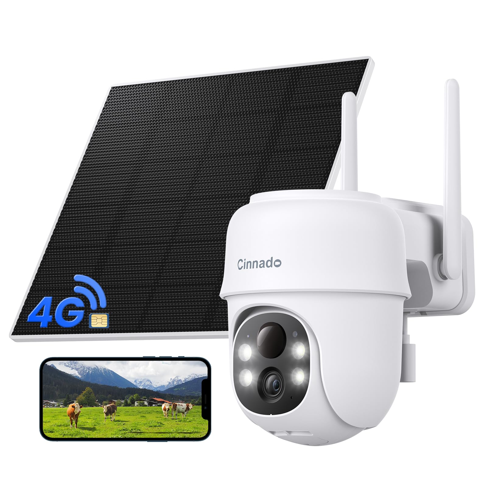 Cinnado Camera Surveillance WiFi Exterieure sans Fil - 2K Camera Exterieur sans Fil avec Panneau Solaire, 360° PTZ, Alerte Instantanée PIR, Vision Nocturne Couleur, Audio Bidirectionnel, B6 (Noire)