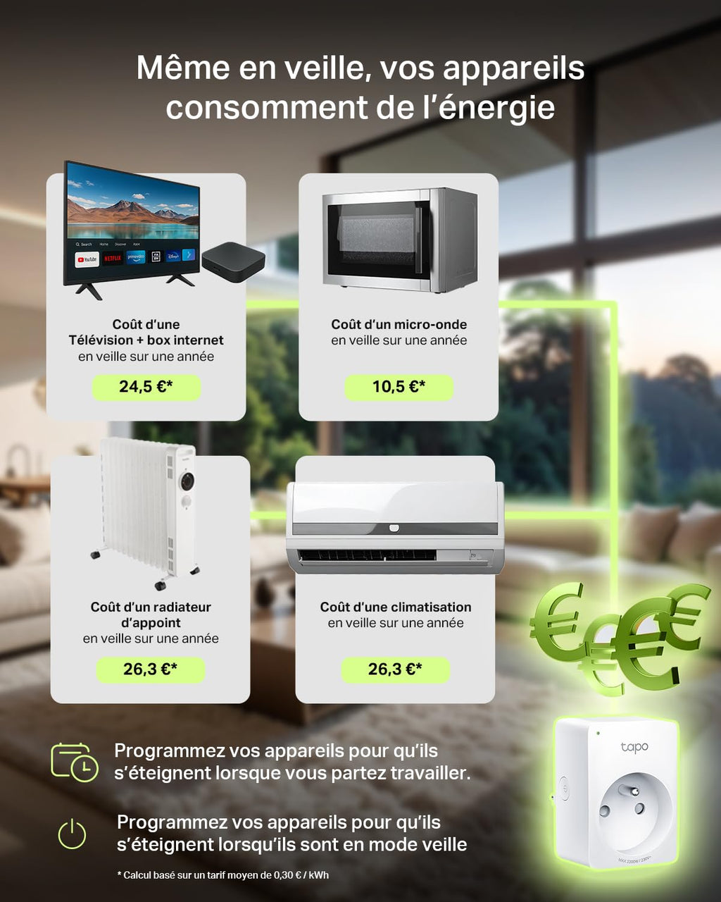 Tapo Matter Prise Connectée WiFi, Suivi de consommation, 16A Type E, Compatible avec Alexa, Google Home et SmartThings, Contrôler le radiateur, le chauffage, Économie d'énergie, Tapo P110M 2-pack(FR)