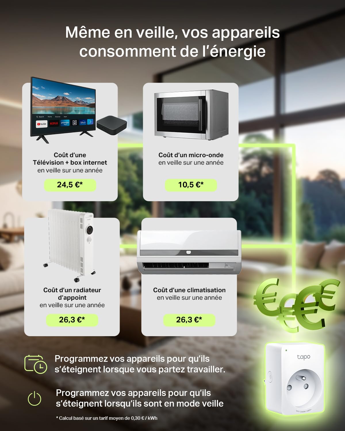 Tapo Matter Prise Connectée WiFi, Suivi de consommation, 16A Type E, Compatible avec Alexa, Google Home et SmartThings, Contrôler le radiateur, le chauffage, Économie d'énergie, Tapo P110M 2-pack(FR)