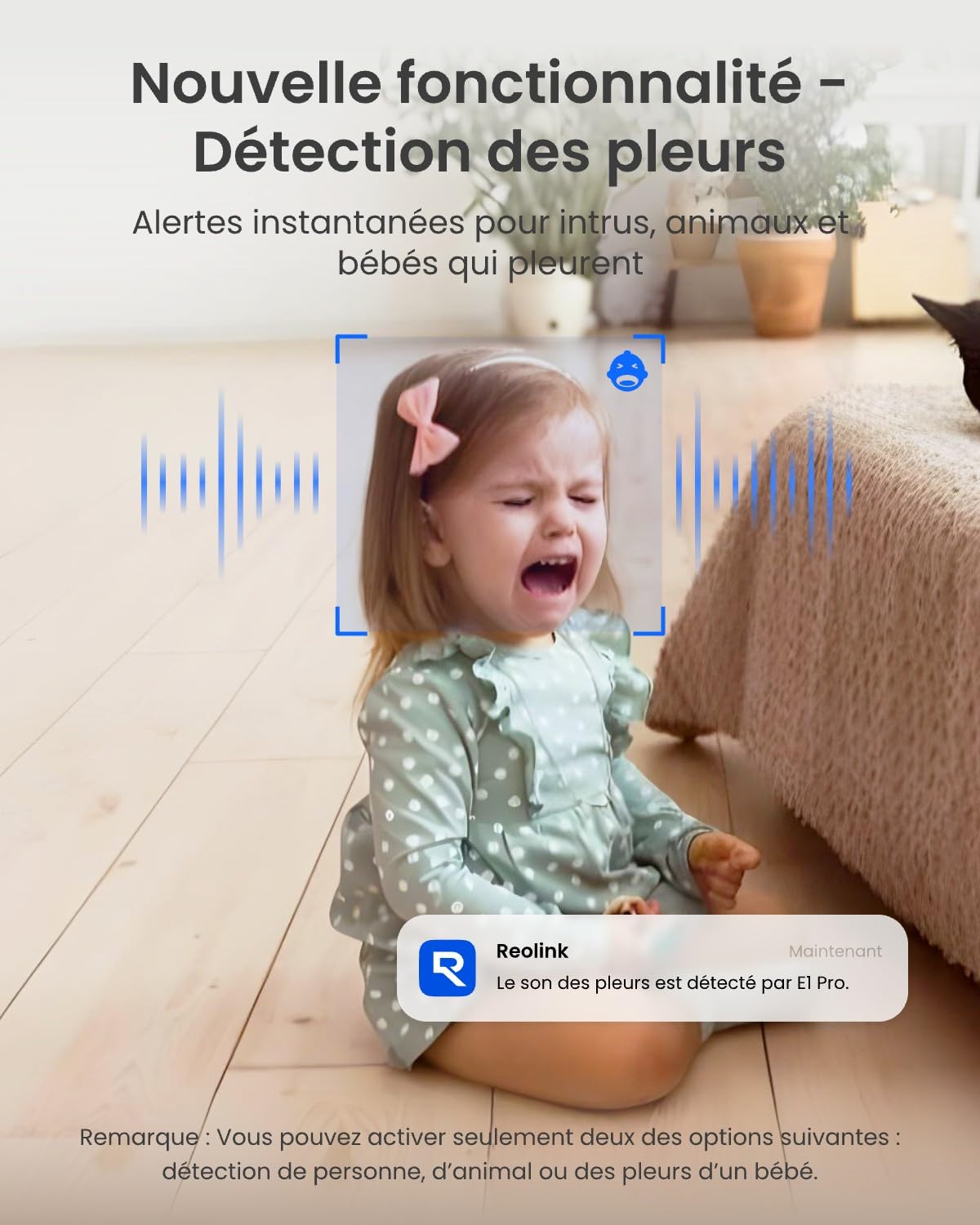 Reolink 3K 5MP Caméra Surveillance WiFi Intérieure 360° PT, Suivi Automatique, Détéction de Personne/Animal/Pleurs de Bébé, Wi-FI 2,4/5 GHz, Vision Nocturne, Audio Bidirectionnel, E1 Pro