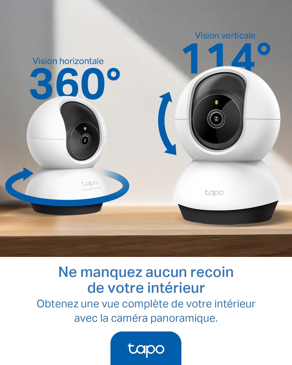 Tapo 2.5K(4MP) Caméra de Surveillance WiFi intérieure 360°, Détection Humaine AI Suivi Intelligent, Sirène et détection de Mouvement, Audio bidirectionnel, Compatible Alexa pour Bébé/Animaux C220