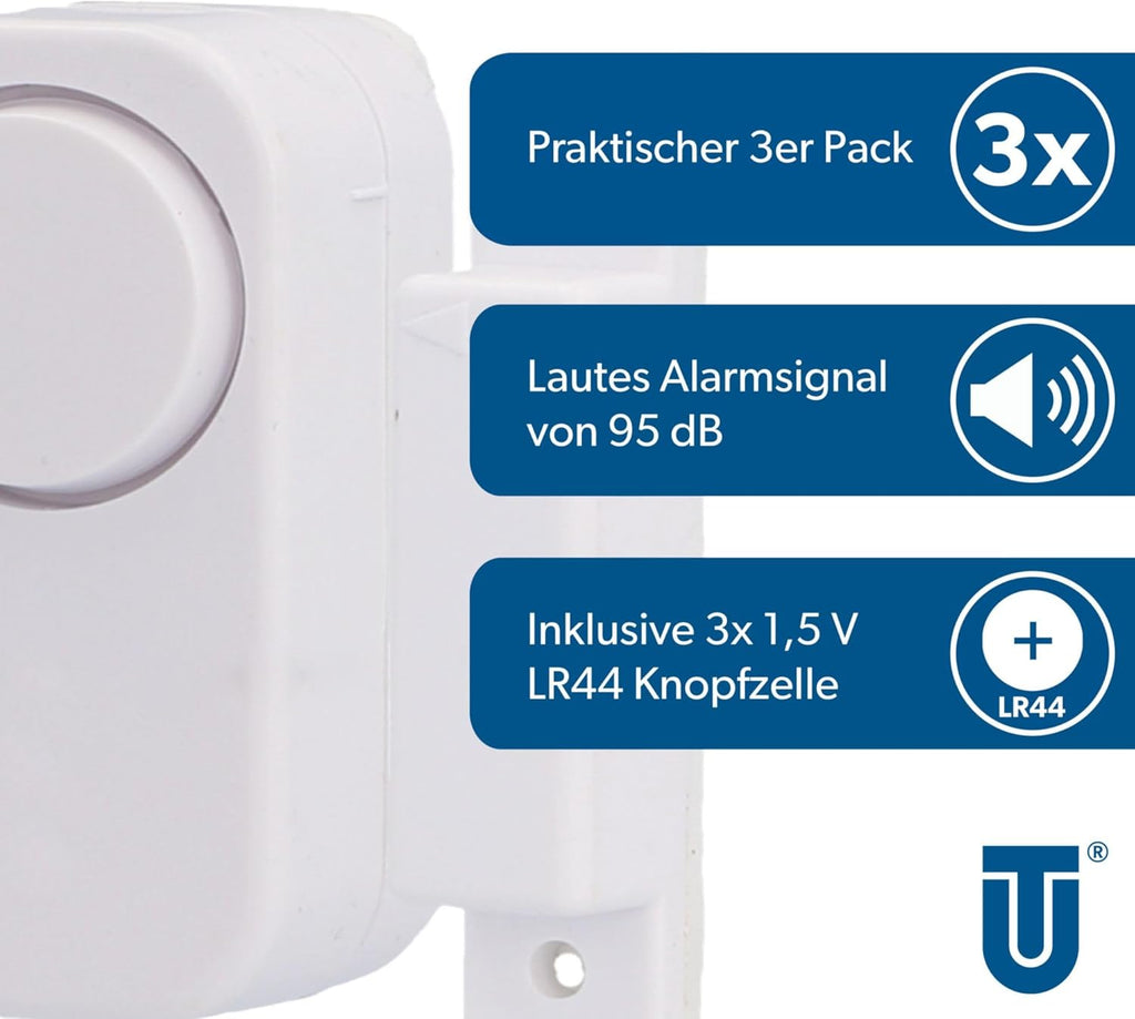 UNITEC Lot de 3 alarmes pour fenêtre et Porte avec Contact magnétique