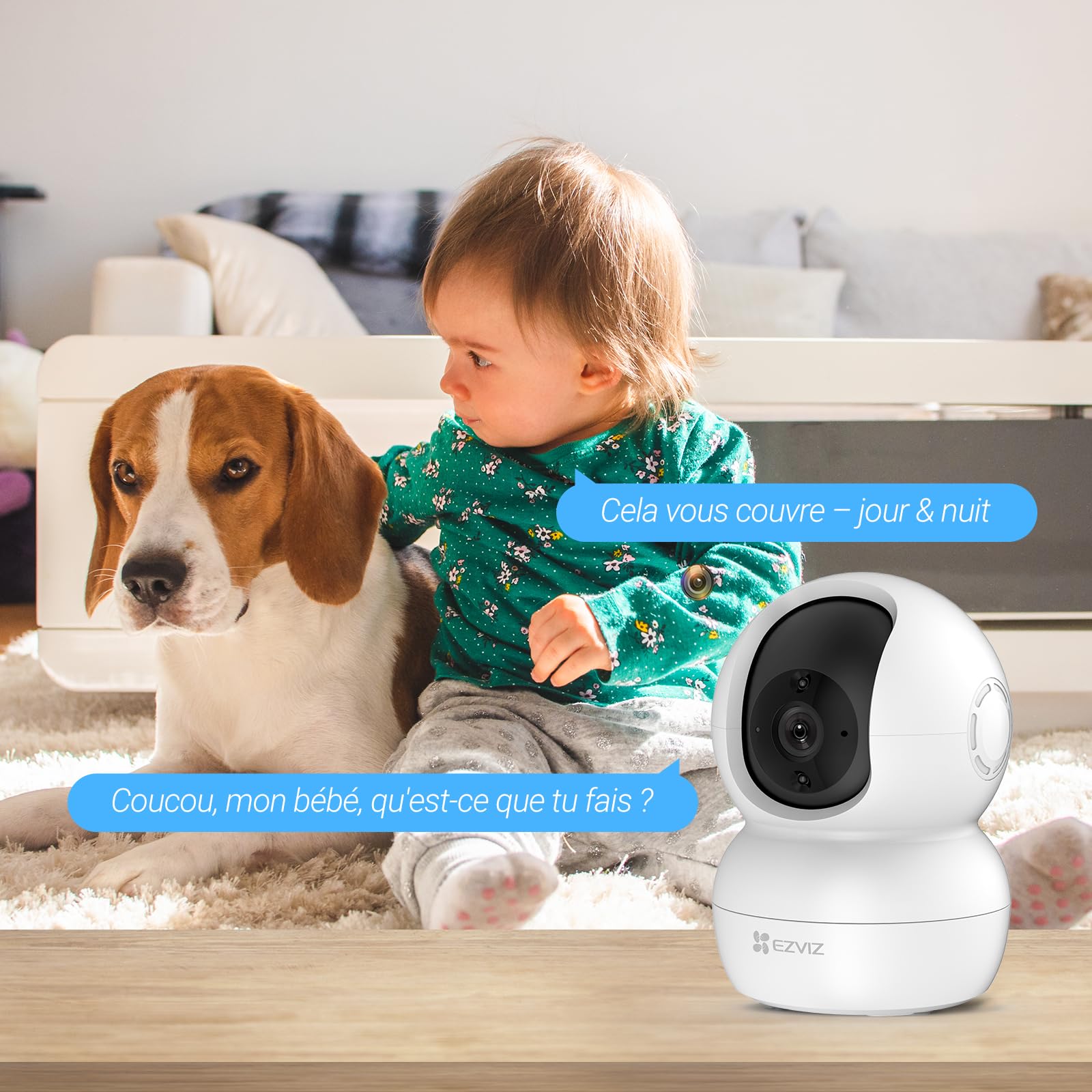 EZVIZ Caméra Surveillance WiFi Intérieure 360°, FHD 1080P, Camera WiFi 2.4Ghz, Vision Nocturne, Détection de Mouvement Suivi Intelligent, Audio Bidirectionnel, Compatible avec Alexa pour Bébé/Animaux