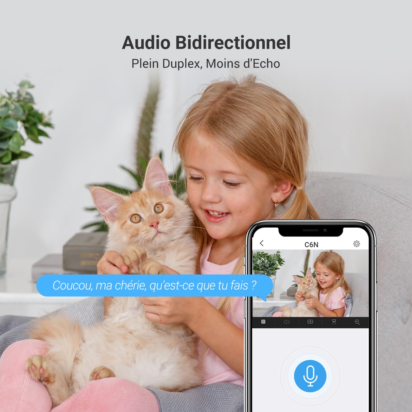 EZVIZ C6N Caméra Surveillance WiFi Intérieure 1080p, Caméra Bébé Pan/Tilt à 360°, WiFi 2.4Ghz, Vision Nocturne Intelligente avec Smart IR, Détection de Movement et Suivi Auto, Audio Bidirectionnel