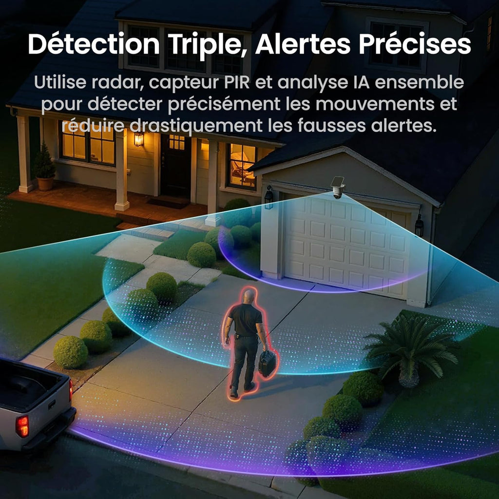 aosu 4K Caméra Surveillance WiFi Extérieure sans Fil,8MP Camera Exterieur Solaire,Vision Nocturne TrueColor,Triple Détection (PIR+Radar+IA),Suivi Automatique à 360°,Alarme Sonore et Lumineuse