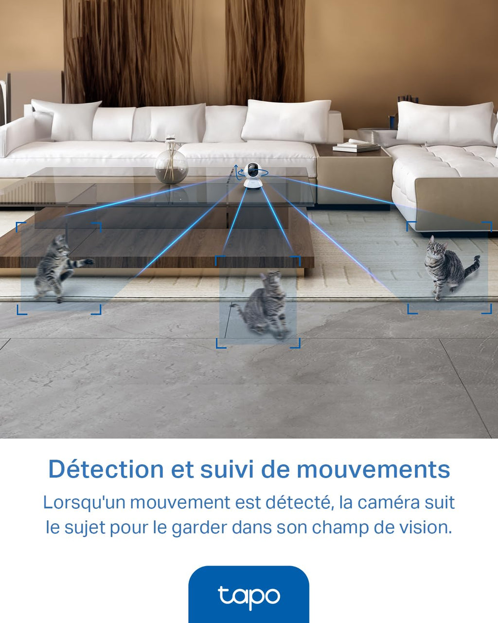 Tapo 2.5K(4MP) Caméra de Surveillance WiFi intérieure 360°, Détection Humaine AI Suivi Intelligent, Sirène et détection de Mouvement, Audio bidirectionnel, Compatible Alexa pour Bébé/Animaux C220