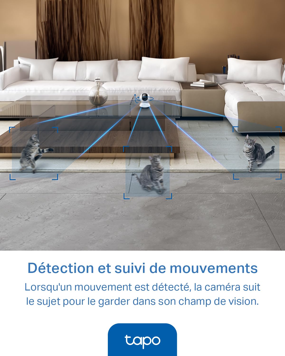 Tapo 2.5K(4MP) Caméra de Surveillance WiFi intérieure 360°, Détection Humaine AI Suivi Intelligent, Sirène et détection de Mouvement, Audio bidirectionnel, Compatible Alexa pour Bébé/Animaux C220