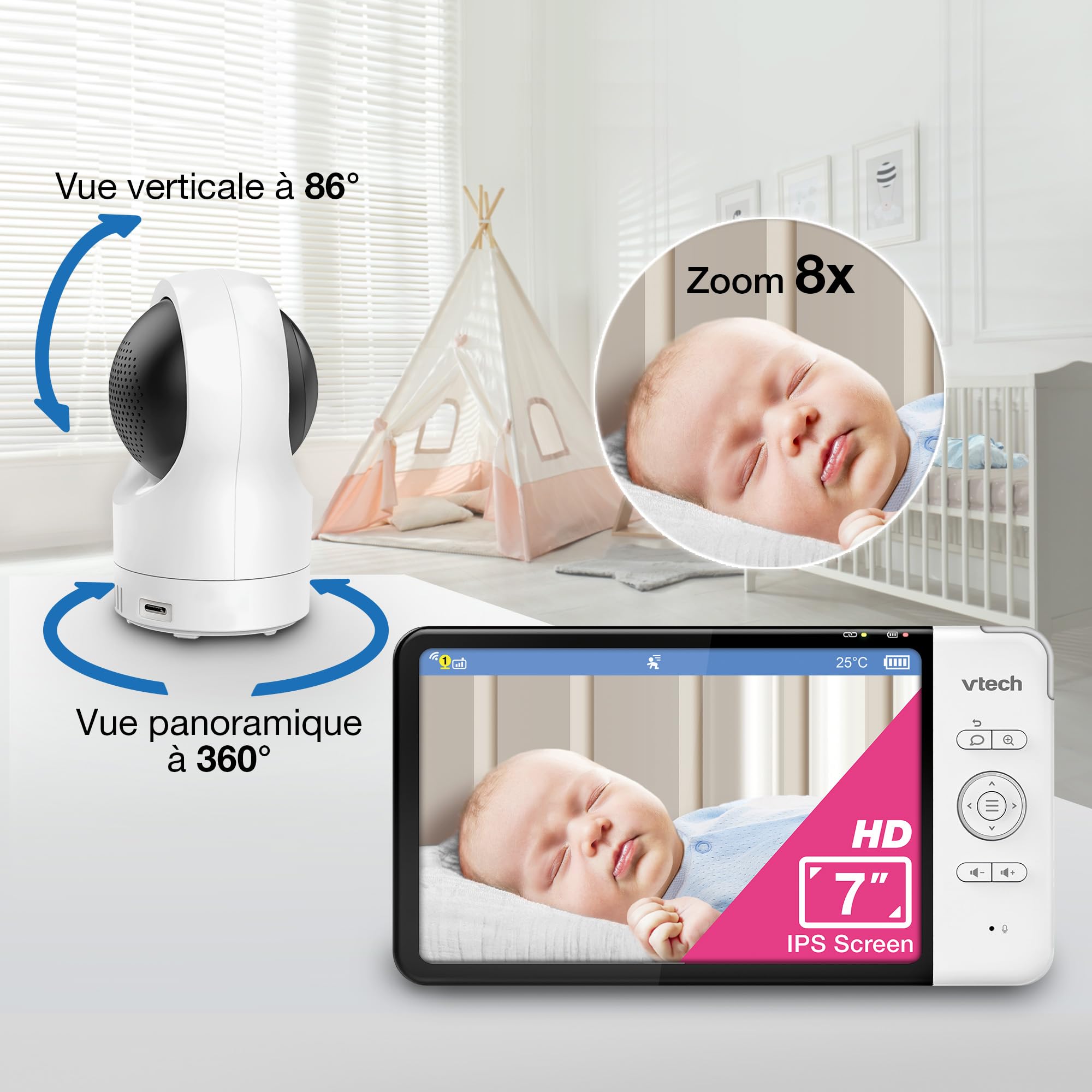 VTech - Babyphone Night Light - Fonction Veilleuse, Communication Parent/bébé - BM1211 - Version FR