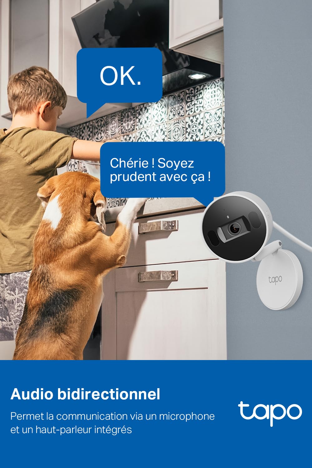 Tapo C110 Caméra de Surveillance WiFi intérieure 2K 3MP, Audio bidirectionnel, détection de Mouvement, Alarme sonore et Lumineuse, Vision Nocturne, Compatible avec Alexa, Google Assistant