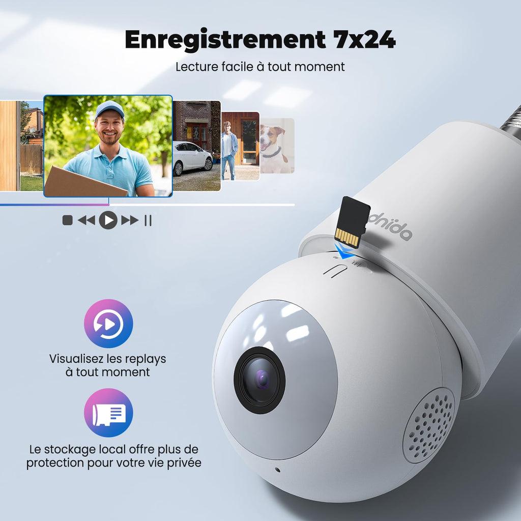 Codnida Camera Surveillance WiFi Intérieur/Extérieure sans Fil,2K Ampoule Camera Surveillance WiFi,Caméras de Surveillance avec Douille de Lampe E27,Sirène et Alarme Lumineuse,Vision Nocturne Couleur
