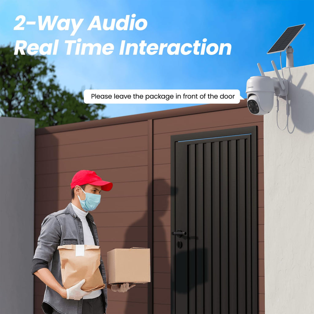 Cinnado Camera Surveillance WiFi Exterieure sans Fil - 2K Camera Exterieur sans Fil avec Panneau Solaire, 360° PTZ, Alerte Instantanée PIR, Vision Nocturne Couleur, Audio Bidirectionnel, B6 (Noire)
