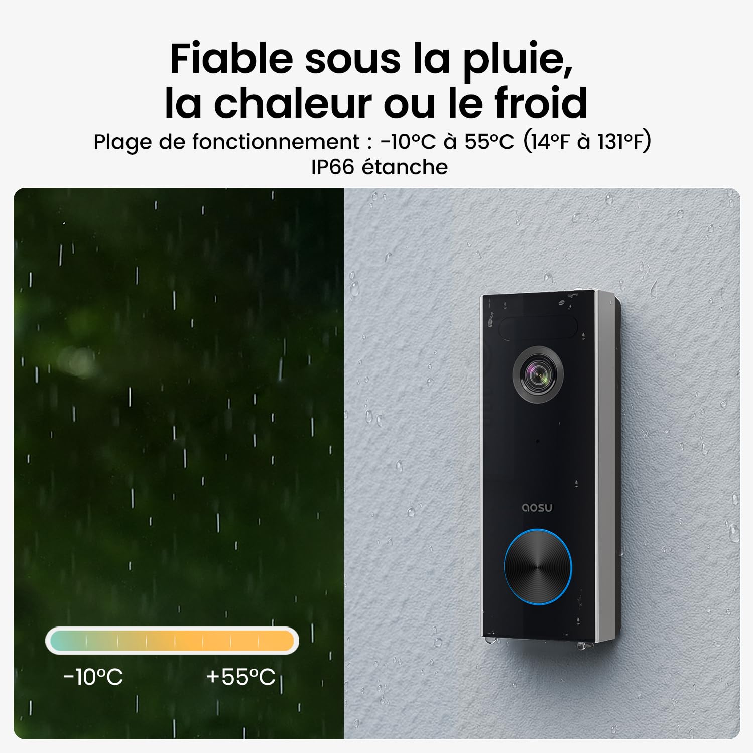 aosu Sonnette sans Fil avec Camera 2K HD Sonnette avec Camera 166° Sonnettes WiFi sans Fil Exterieur Etanche- Détection de Personnes, Audio Bidirectionnel, Alexa Intégré