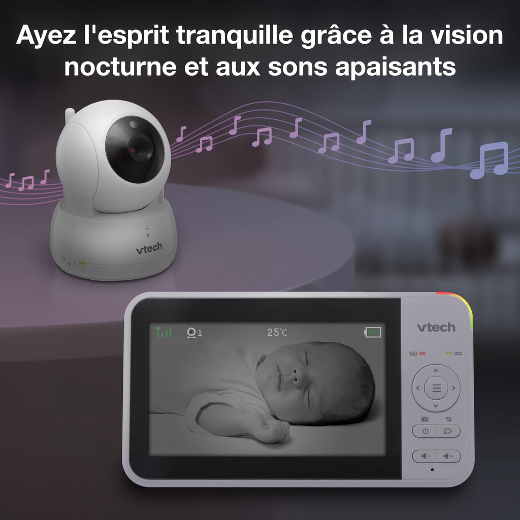 VTech VM924 Baby Monitor with Camera, Pan&Tilt,Video Baby Monitor with 5" LCD Screen,Up to 17 Hrs Battery Life,1.33x Zoom,Night Vision,300m Long Range,Soothing Sounds,2-Way Talk,Secured Transmission