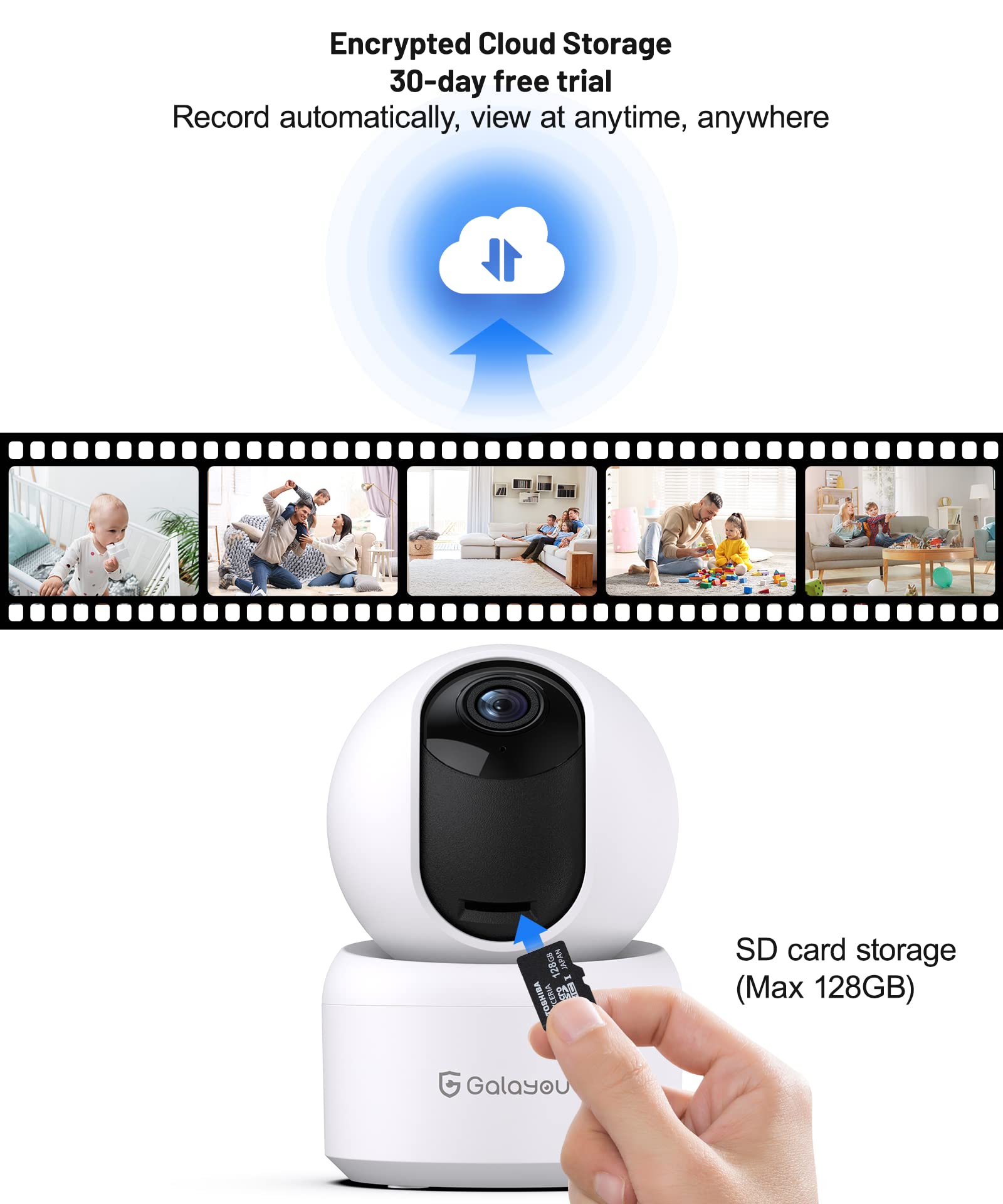 GALAYOU 2K(3MP) Camera Surveillance WiFi Intérieure - Caméra Interieur Maison 360°, Détection Humaine AI, Suivi Intelligent pour Bebe/Chien/Chat/Animaux, Alerte Instantanée G2 (Lot de 2)