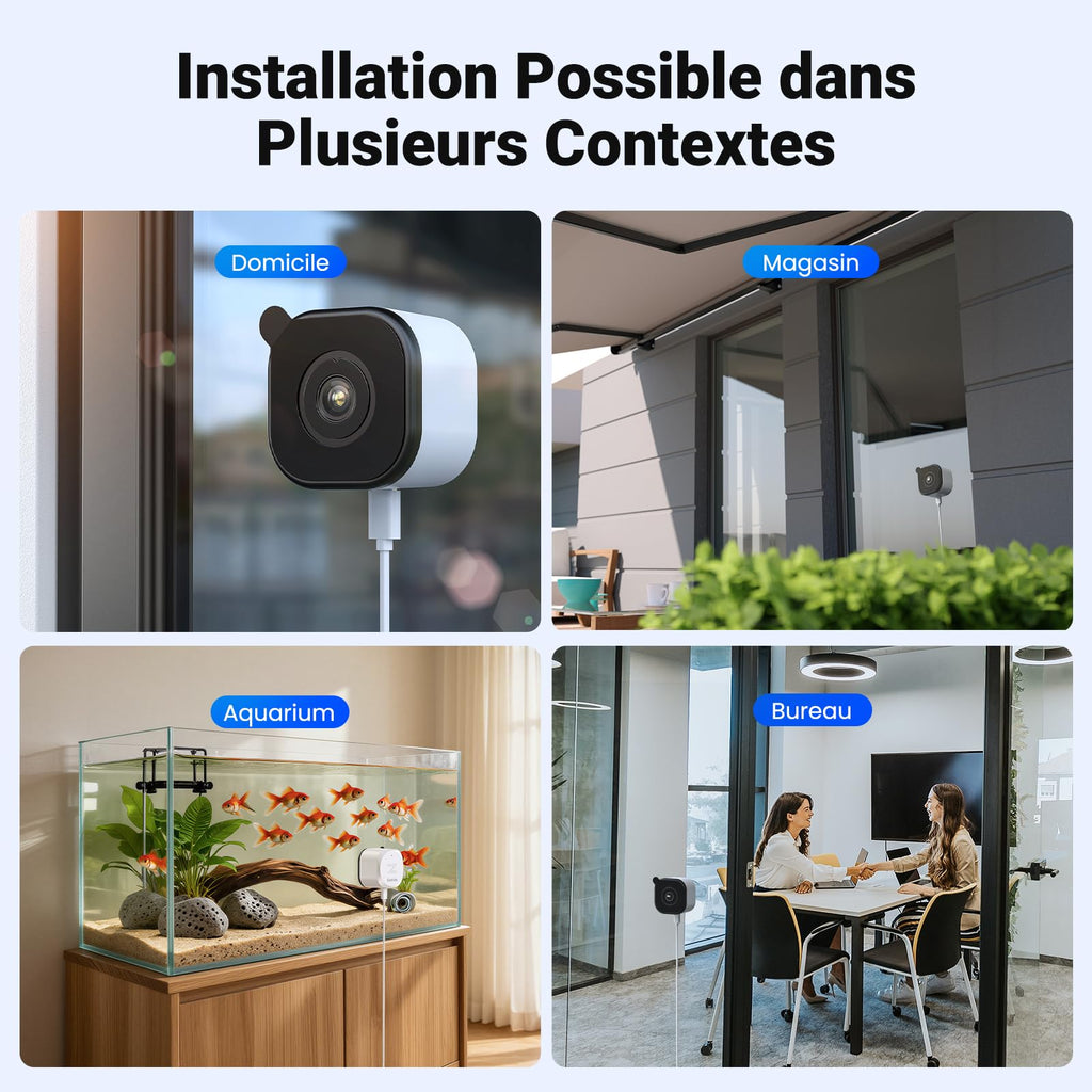 Camera Magnétique pour Fenêtre 2K Sans Perçage, Caméra de Surveillance Wi-Fi 2,4 et 5 GHz pour l'intérieur avec Vision Nocturne Couleur Starlight, Détection des Personnes et Enregistrement 24h/24 et 7