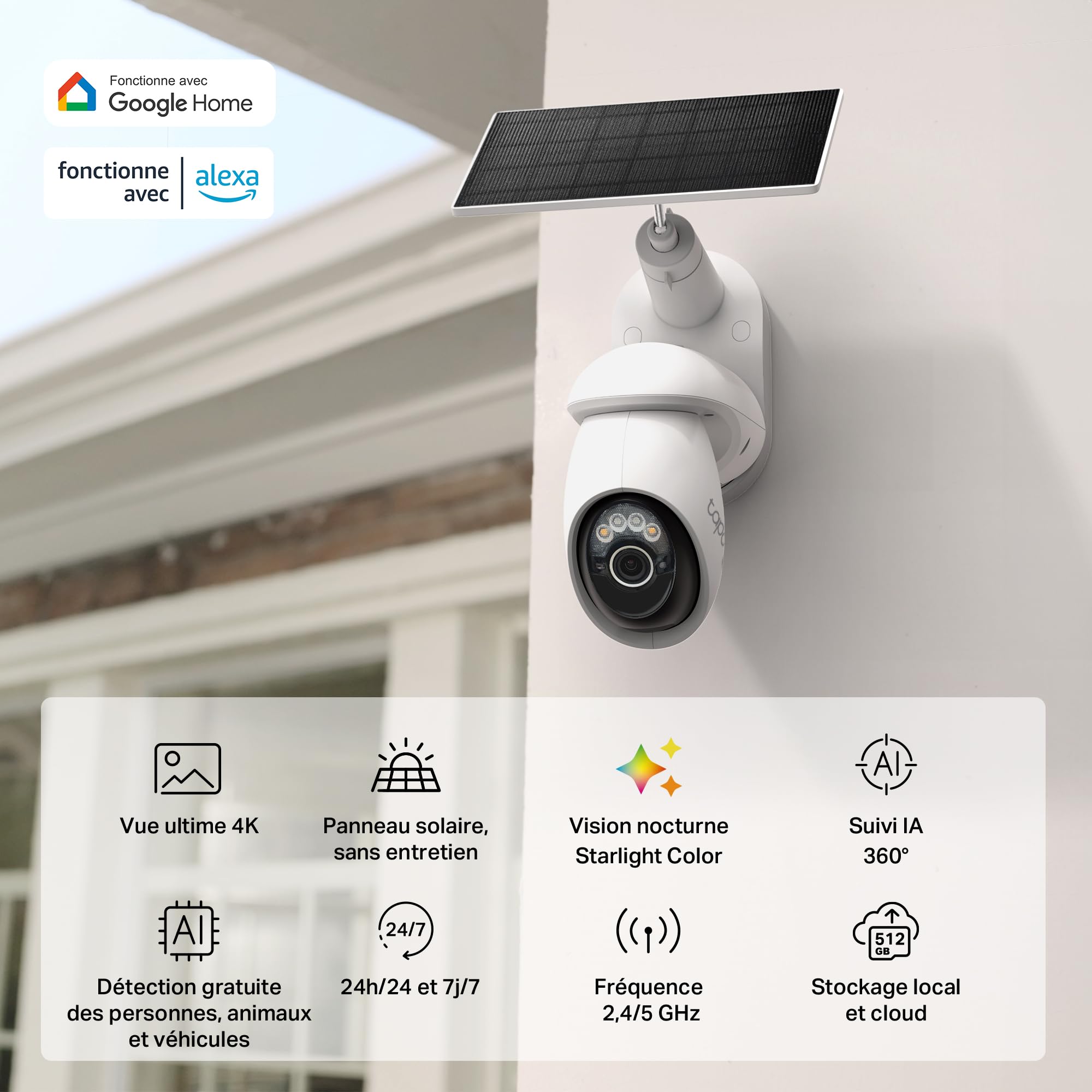Tapo C660 Kit Caméra de Surveillance extérieure avec Panneau Solaire 4K 8MP, Vision 360°, Vision Nocturne Couleur Starlight, Batterie 10 000 mAh, détection IA, IP66, Alarme Rapide et antivol