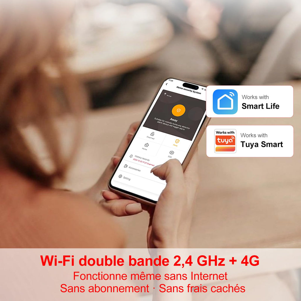 Alarme Maison sans Fil WiFi 4G sans Abonnement, Kit Alarme Maison Connectée 24 Pièces avec Écran Tactile 4,3", Sirène 120 DB, Détecteurs Mouvement et Porte/Fenêtre (Lot de 24 Articles)