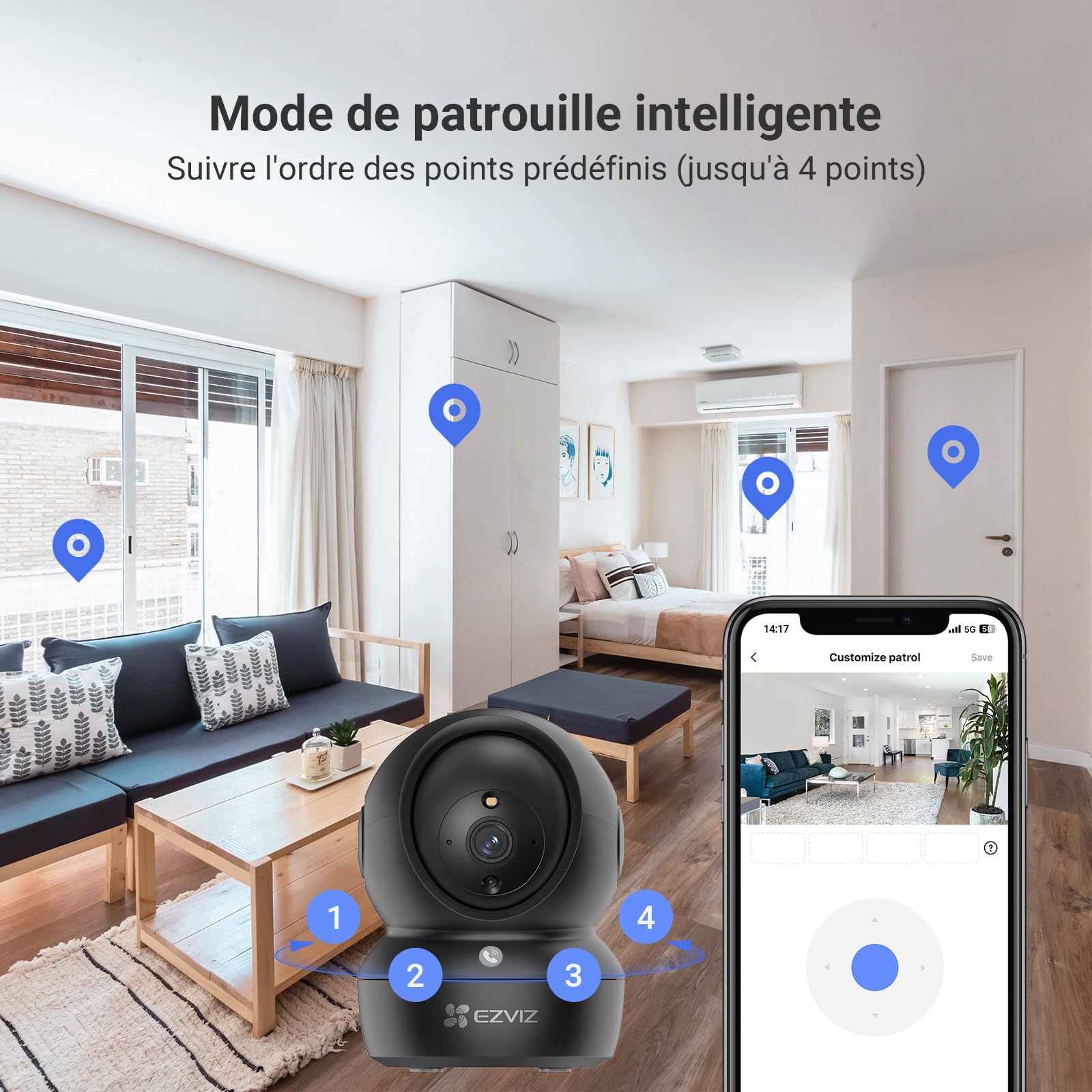 EZVIZ C6N Caméra Surveillance WiFi Intérieure 1080p, Caméra Bébé Pan/Tilt à 360°, WiFi 2.4Ghz, Vision Nocturne Intelligente avec Smart IR, Détection de Movement et Suivi Auto, Audio Bidirectionnel