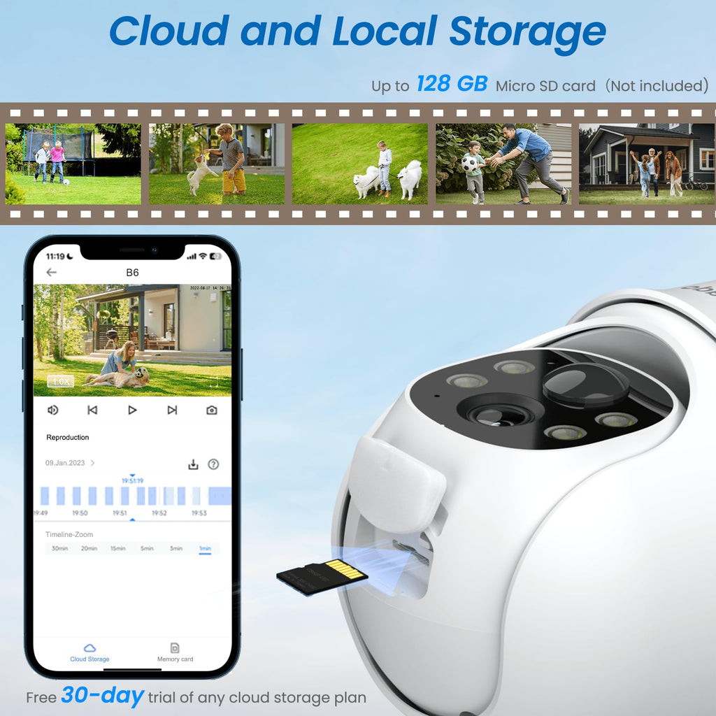 Cinnado Camera Surveillance WiFi Exterieure sans Fil - 2K Camera Exterieur sans Fil avec Panneau Solaire, 360° PTZ, Alerte Instantanée PIR, Vision Nocturne Couleur, Audio Bidirectionnel, B6 (Noire)