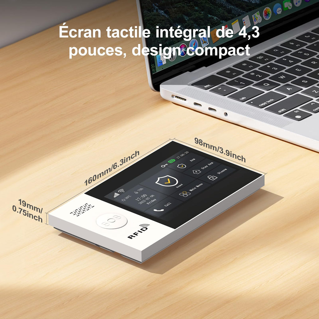 LWOHSI Alarme Maison sans Fil,4G/WiFi Kit Alarme avec écran Tactile 4,3 Pouces,Capteurs De Porte et De Mouvement,Sirène 120 DB,Alertes D'application,sans Abonnement Mensuel,Compatible avec Alexa