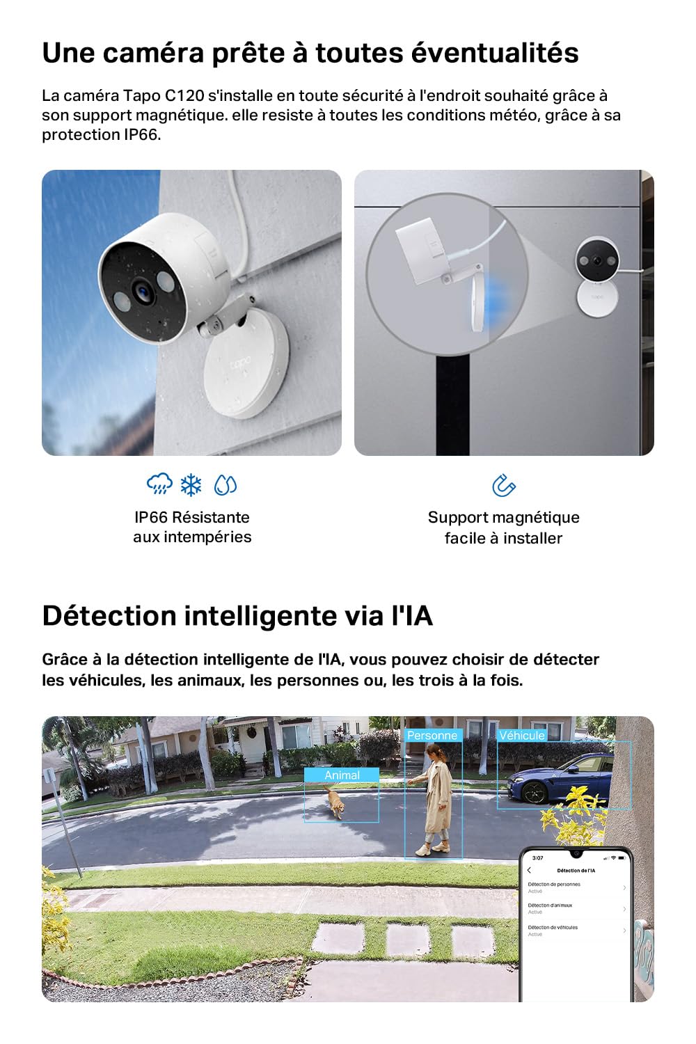 Tapo C110 Caméra de Surveillance WiFi intérieure 2K 3MP, Audio bidirectionnel, détection de Mouvement, Alarme sonore et Lumineuse, Vision Nocturne, Compatible avec Alexa, Google Assistant