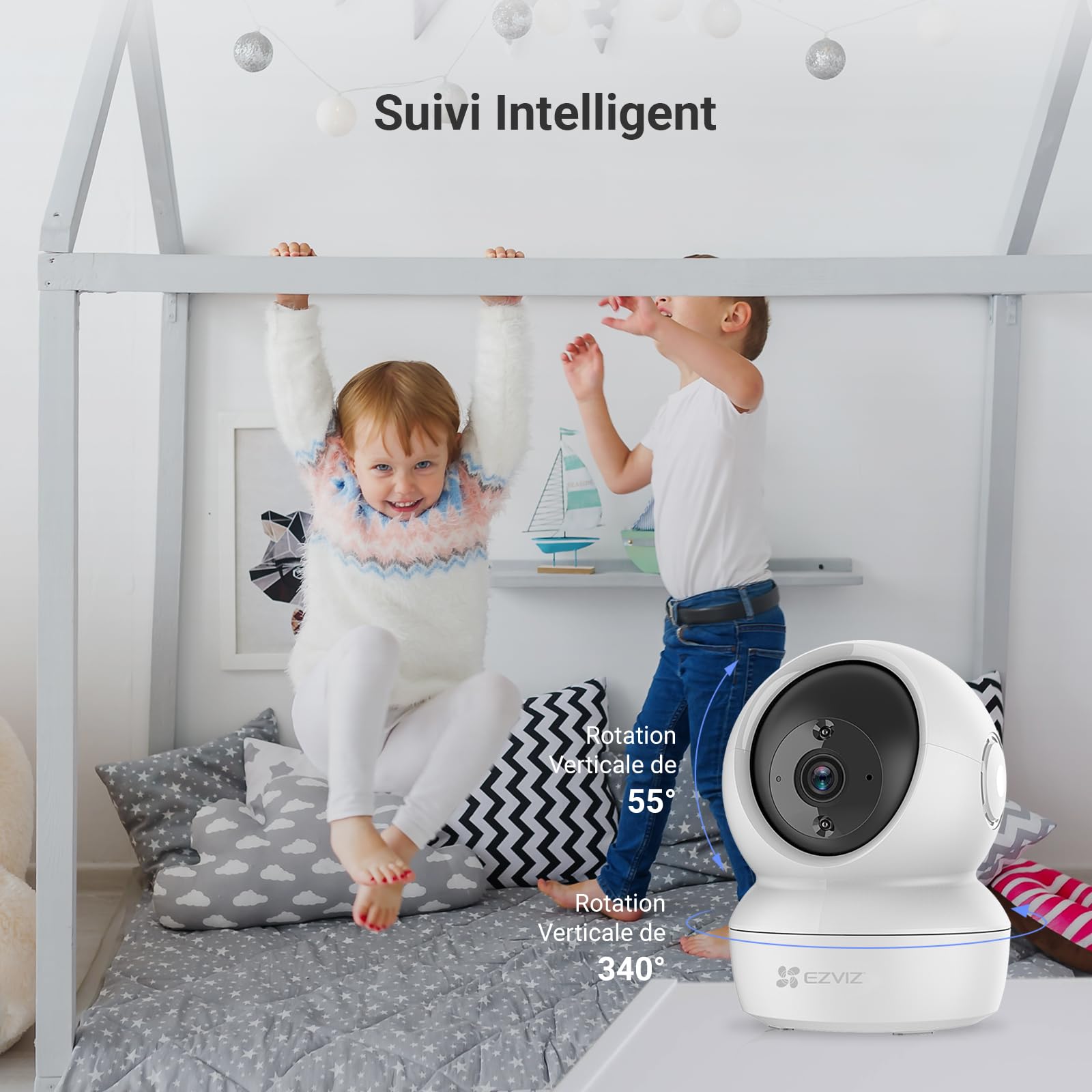 EZVIZ C6N Caméra Surveillance WiFi Intérieure 1080p, Caméra Bébé Pan/Tilt à 360°, WiFi 2.4Ghz, Vision Nocturne Intelligente avec Smart IR, Détection de Movement et Suivi Auto, Audio Bidirectionnel