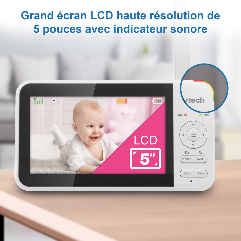 VTech VM924 Baby Monitor with Camera, Pan&Tilt,Video Baby Monitor with 5" LCD Screen,Up to 17 Hrs Battery Life,1.33x Zoom,Night Vision,300m Long Range,Soothing Sounds,2-Way Talk,Secured Transmission
