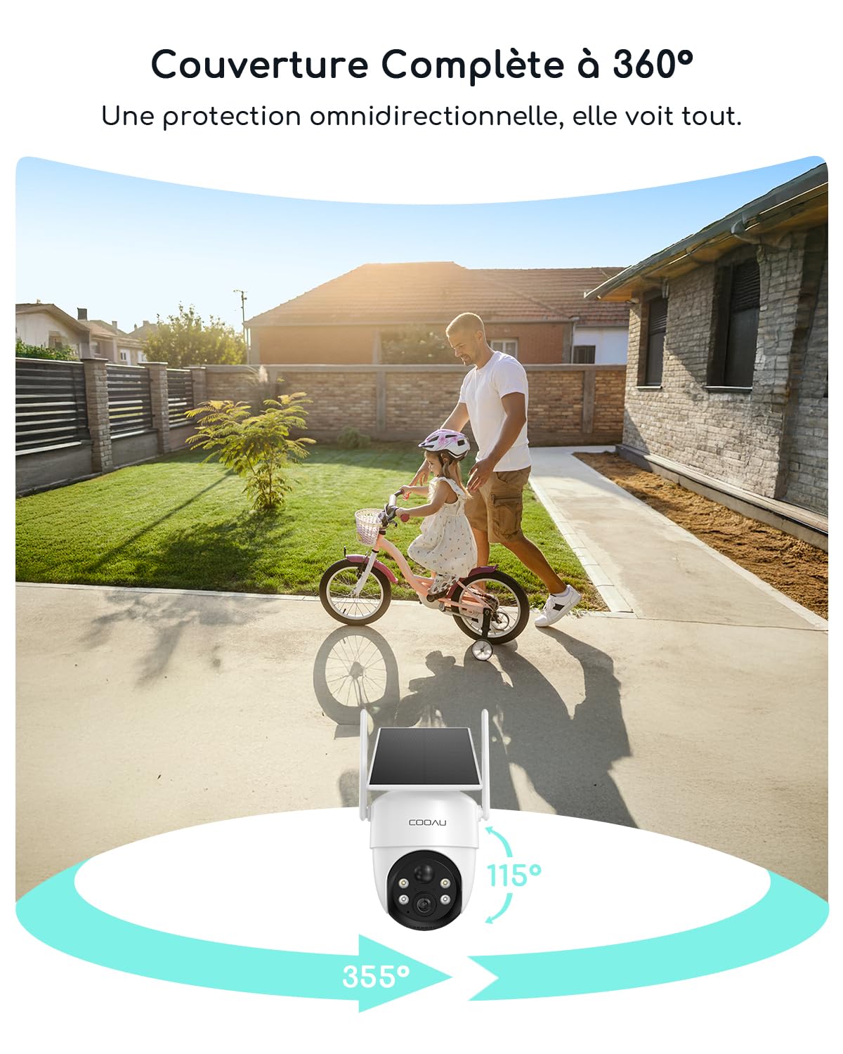 COOAU 2K Camera Surveillance WiFi Exterieure sans Fil | Caméra Solaire 3MP 360° PTZ, Wi-FI 6, Détection PIR Intelligente, Alarme Anti-Intrusion, Installation Facile, Recharge Basse Luminosité, IP66