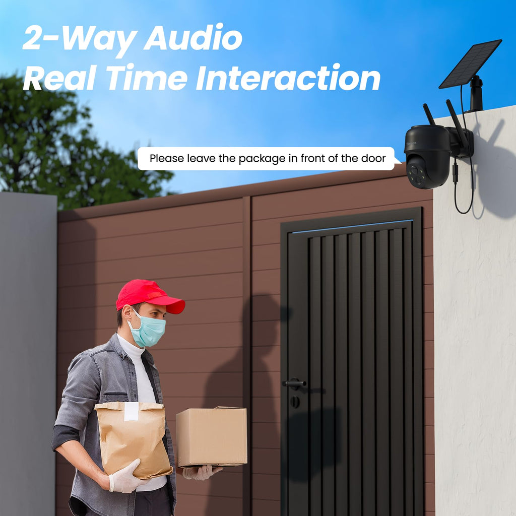 Cinnado Camera Surveillance WiFi Exterieure sans Fil - 2K Camera Exterieur sans Fil avec Panneau Solaire, 360° PTZ, Alerte Instantanée PIR, Vision Nocturne Couleur, Audio Bidirectionnel, B6 (Noire)