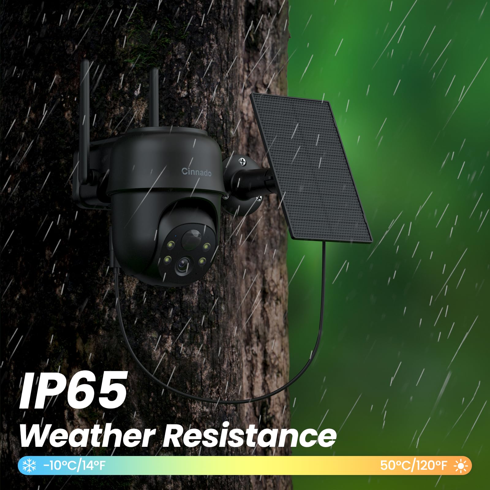 Cinnado Camera Surveillance WiFi Exterieure sans Fil - 2K Camera Exterieur sans Fil avec Panneau Solaire, 360° PTZ, Alerte Instantanée PIR, Vision Nocturne Couleur, Audio Bidirectionnel, B6 (Noire)