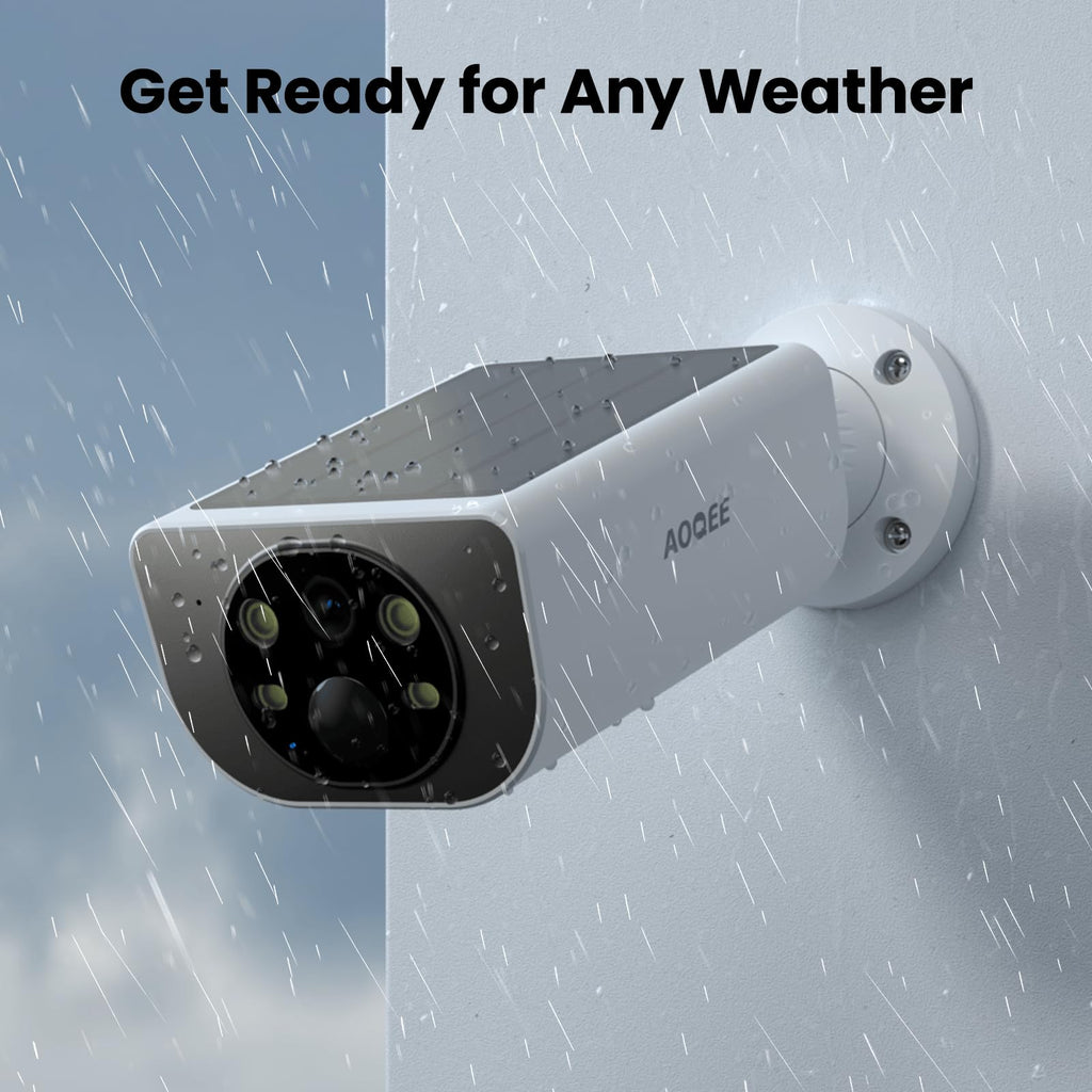 AOQEE Camera Surveillance WiFi Exterieure sans Fil - 2K Camera Exterieur Batterie Panneau Solaire intégré, Étanche IP65, PIR détection, Détection Humaine AI, Vision Nocturne Couleur, Compatible Alexa