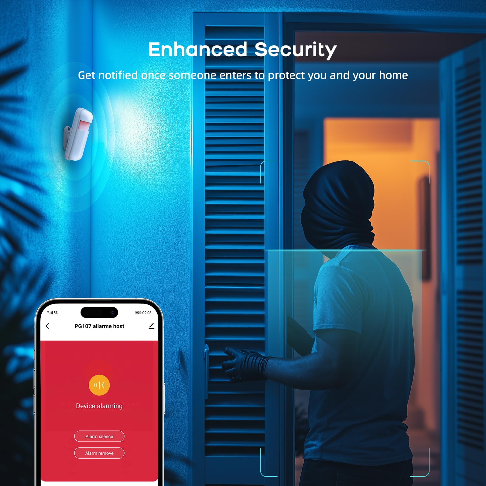LWOHSI Système d'Alarme Maison,Alarme Maison sans Fil GSM+WiFi,Caméra de Surveillance HD 3MP,Capteur de Porte et Fenêtre Installation Facile,Détecteur de Mouvement,Compatible avec Alexa et Google