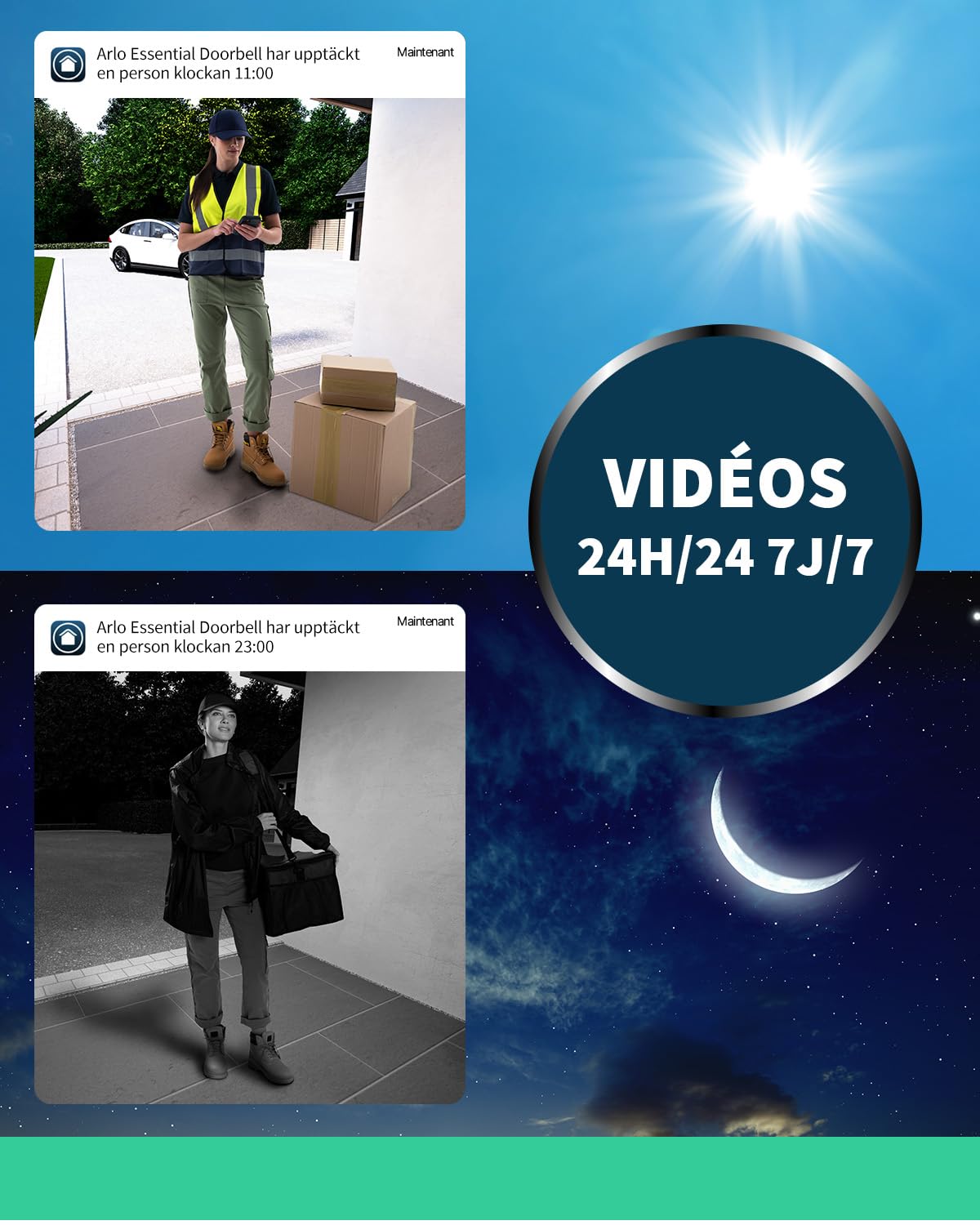 ARLO Sonnette Vidéo HD, Sonnette WiFi Extérieur Exterieure Sans Fil, Détection par IA, Vision Nocturne Couleur, Audio bidirectionnel, Compatible avec Alexa, Essai Secure Inclus