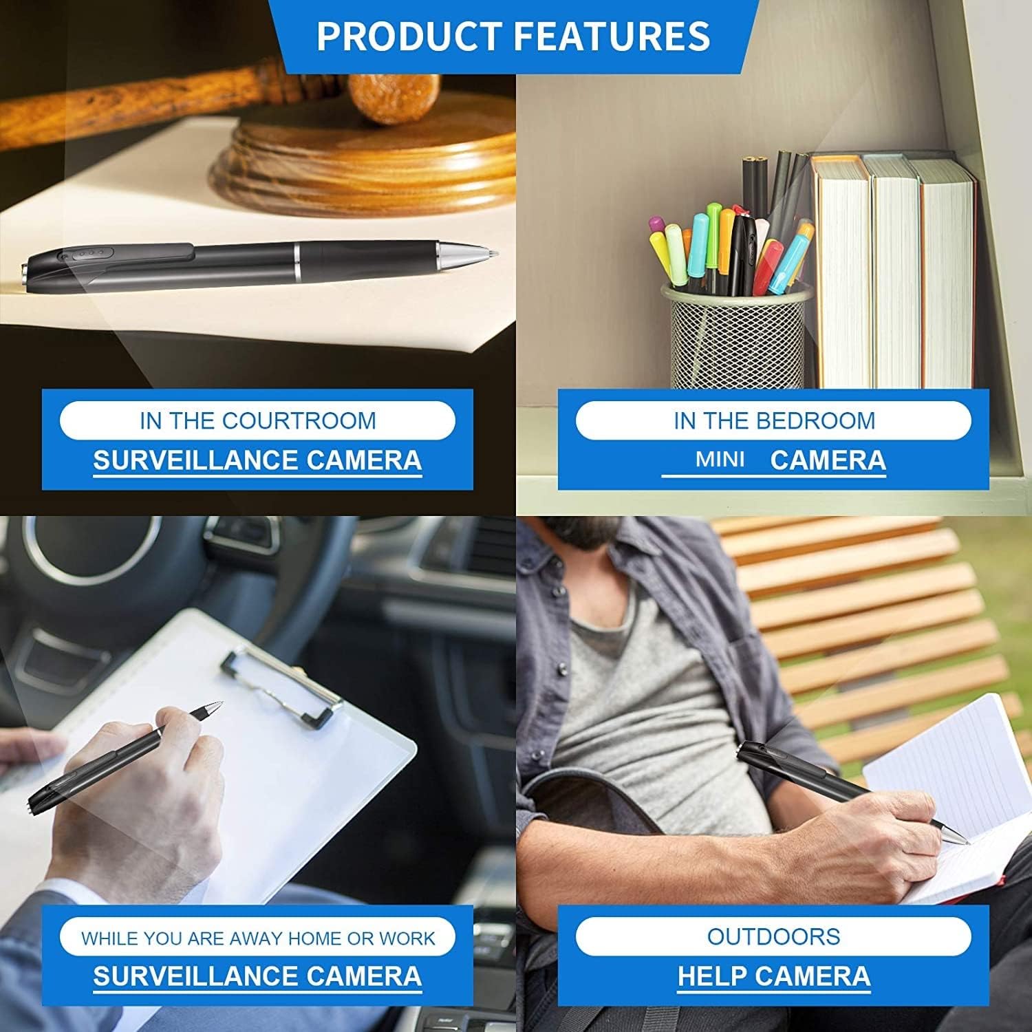 Caméra Espion Caméra Cachée Stylo 1080P Mini Caméra de Poche avec Go Caméra Stylo avec Enregistrement Vidéo Prise de Photo et 150 Mins d'Autonomie de la Batterie Rechargeable (A1-2)