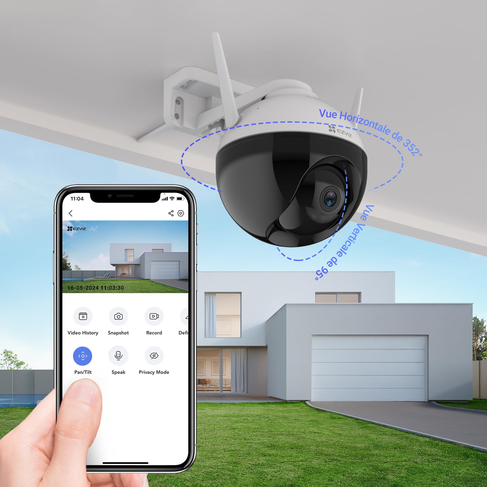 EZVIZ C8c 2MP Camera Surveillance WiFi Extérieure à 360° avec Suivi Auto-Zoom, Détection de Forme Humaine, Vision Nocturne en Couleur, Audio Bidirectionnel, IP65 Etanche, Défense Active