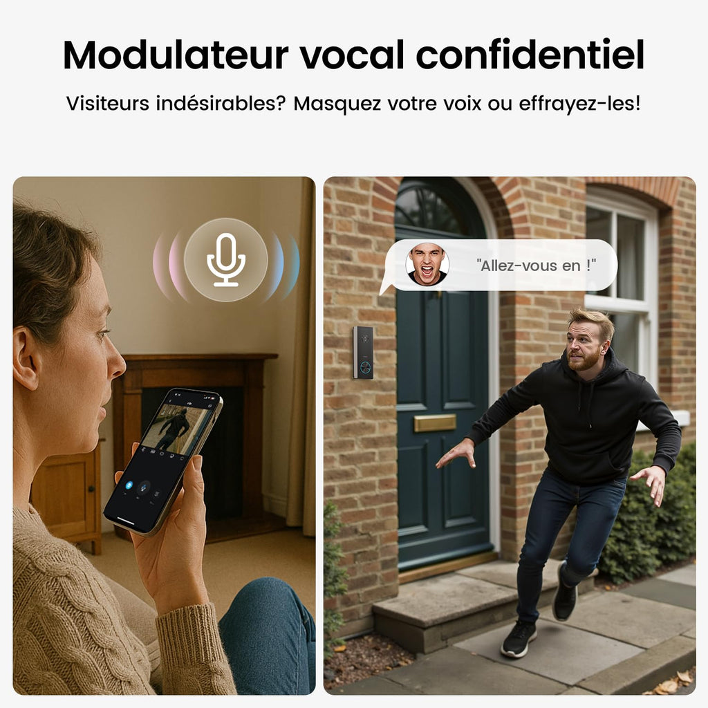 aosu Sonnette sans Fil avec Camera 2K HD Sonnette avec Camera 166° Sonnettes WiFi sans Fil Exterieur Etanche- Détection de Personnes, Audio Bidirectionnel, Alexa Intégré