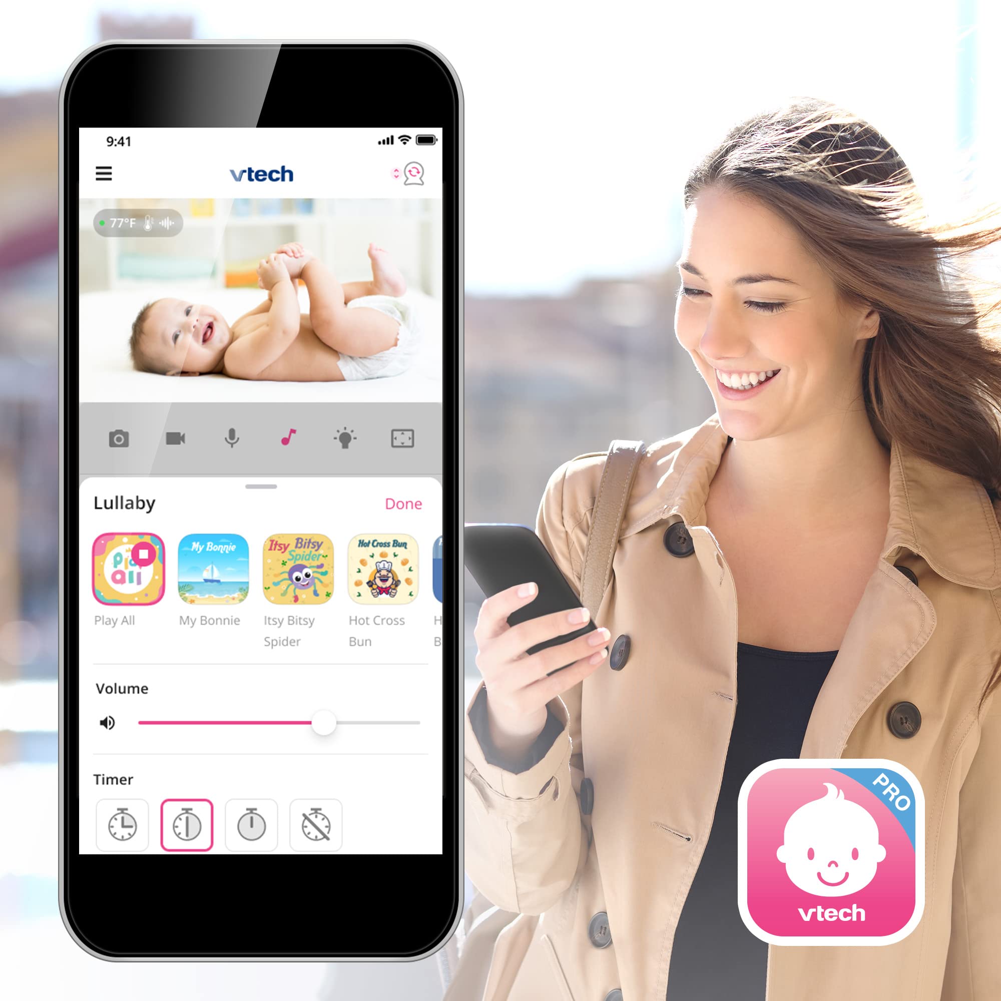 VTech DM1111 Babyphone Audio Numérique – Technologie DECT, Affichage du Niveau de Bruit, Clip Ceinture et Bien Plus – Unité Parentale et Unité Bébé