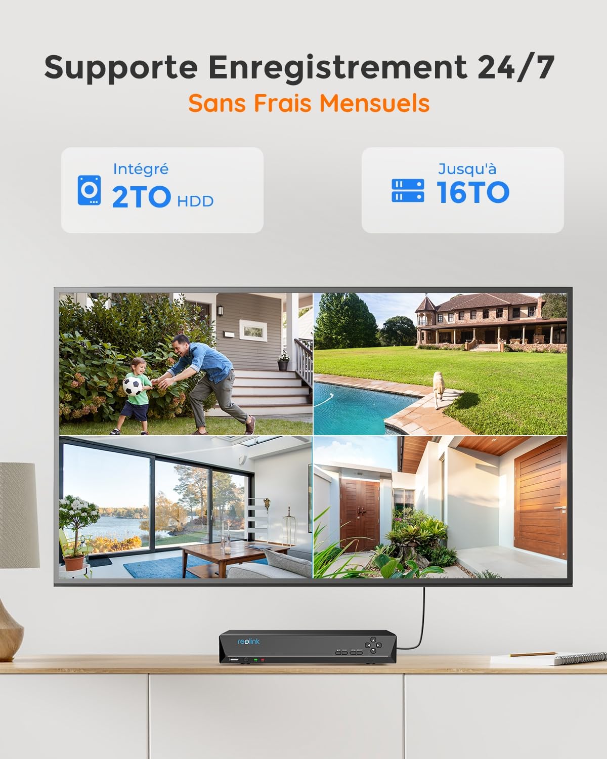 Reolink 5MP Caméra de Surveillance Extérieure, Kit Vidéo Surveillance avec 8CH 2To NVR et Caméra IP PoE Filaire 4X 5MP, Détection Personne/Véhicule, Vision Nocturne 30m avec Audio, RLK8-520D4-5MP