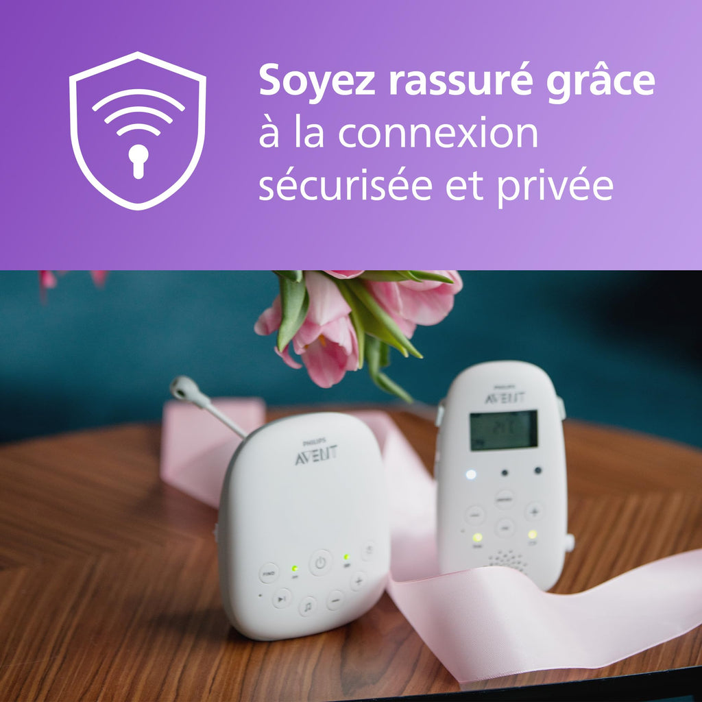 Philips Avent DECT - Écoute-bébé audio bidirectionnel, sans interférence, portée de 330 mètres, autonomie de 24 heures, mode Smart ECO, veilleuse, SCD503/26