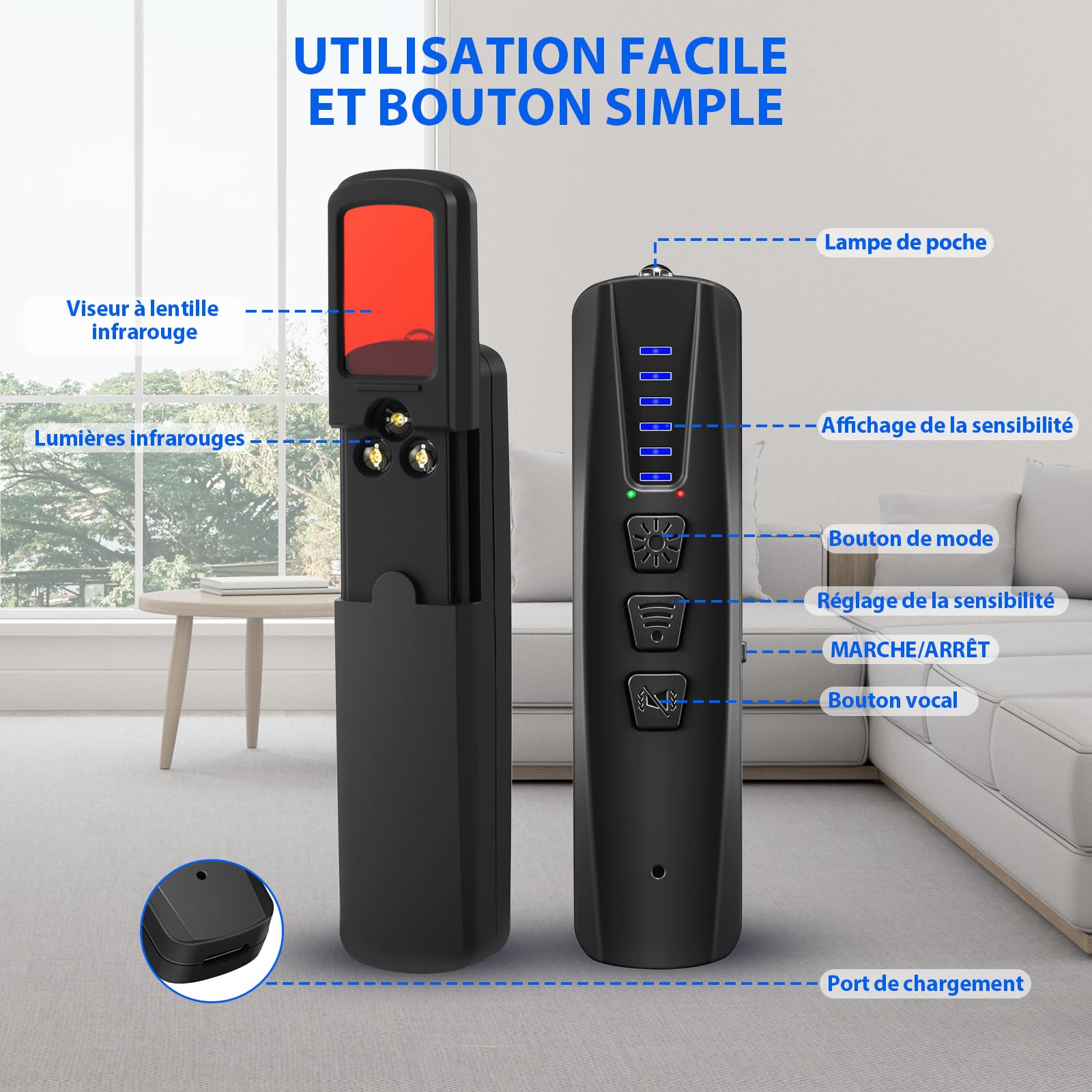 Detecteur de Camera et Micro Espion, Detecteur de Traceur GPS Voiture, Détecteur de Caméra Espion WiFi et Scanner RF pour Hôtel, Salle de Bains, Voiture, Bureau et Voyage