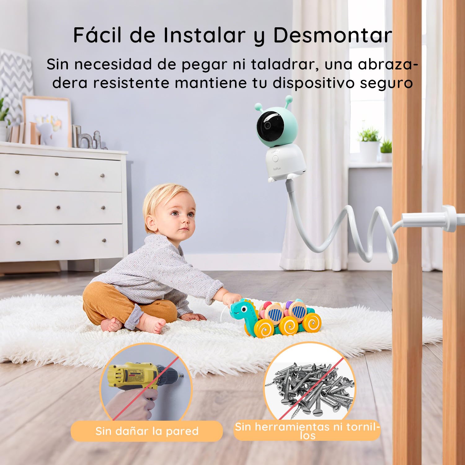 BOIFUN Babyphone Camera Bébé 2K, Baby Phone avec Caméra WiFi et Moniteur 5", Vision Nocturne Invisible, Veilleuse Bébé Colorée Réglable, Alerte Mouvements/Pleurs, Température, Zoom 4X, Rappel Biberon