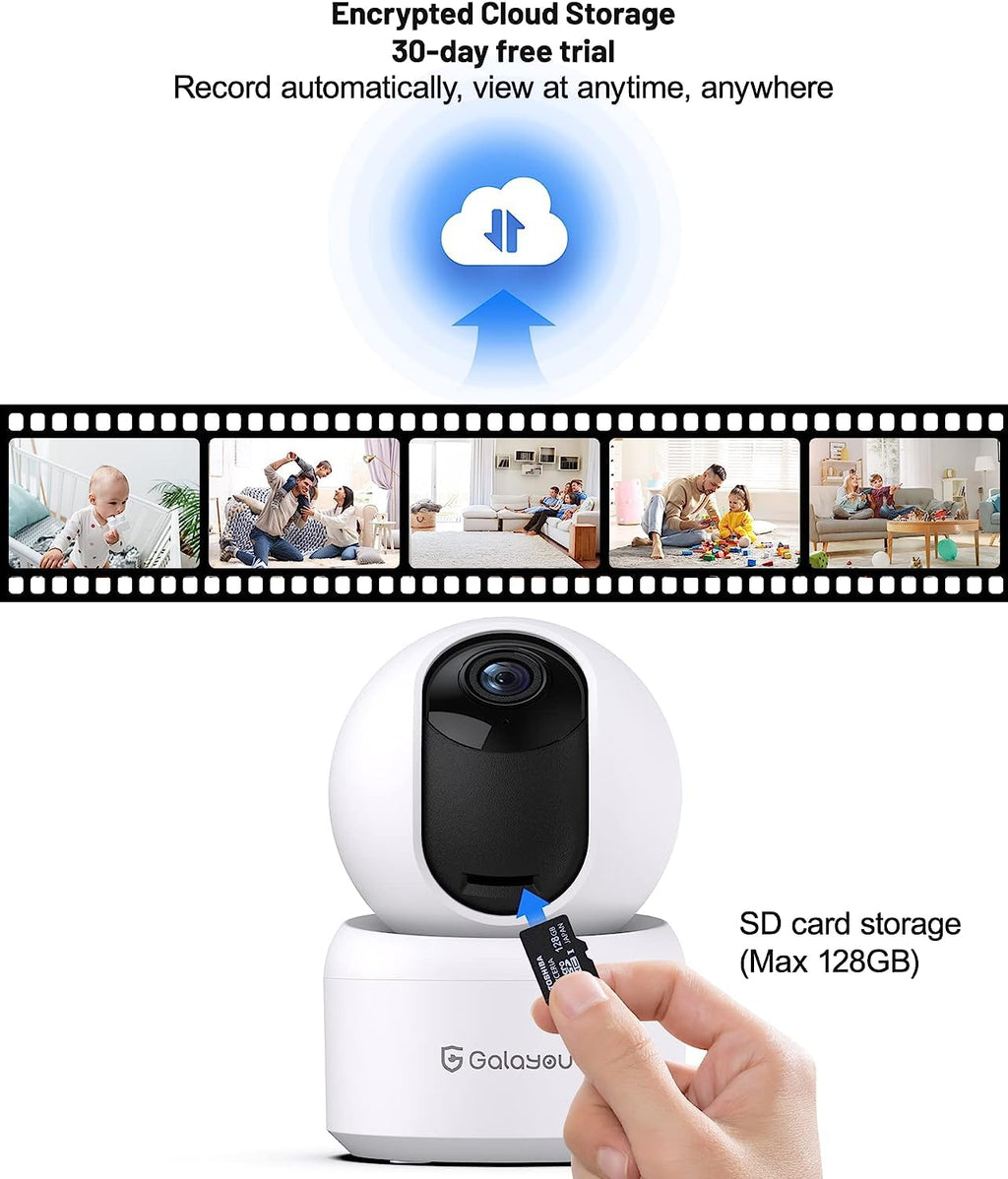 GALAYOU 2K(3MP) Camera Surveillance WiFi Intérieure - Caméra Interieur Maison 360°, Détection Humaine AI, Suivi Intelligent pour Bebe/Chien/Chat/Animaux, Alerte Instantanée G2 (Lot de 2)