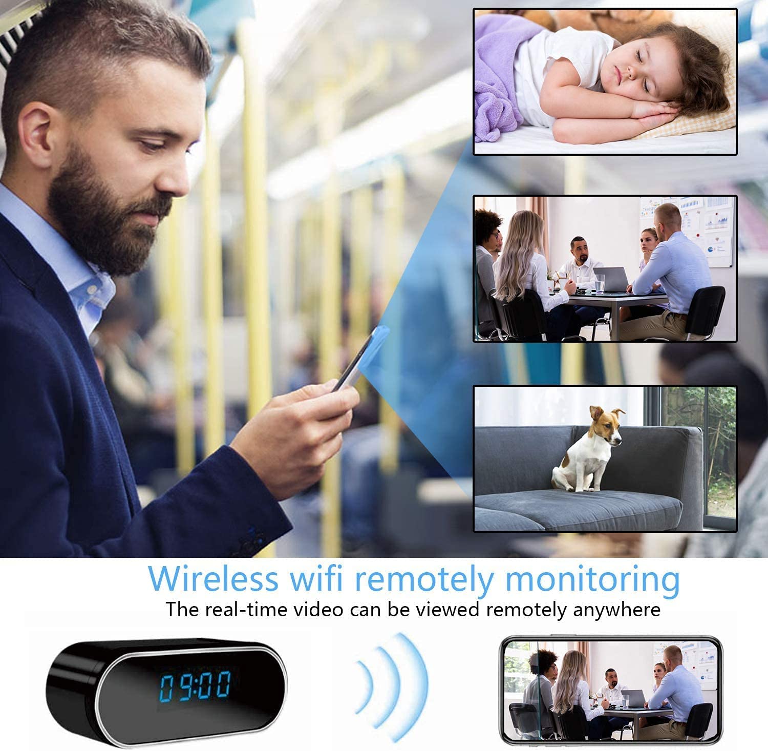 Camera Espion 1080P Mini Camera Surveillance WiFi -Interieur 150° HorlogeCaméra Cachée Espion a Distance Discrete Supportant la Vision Nocturne et la Détection de Mouvement (Noir)